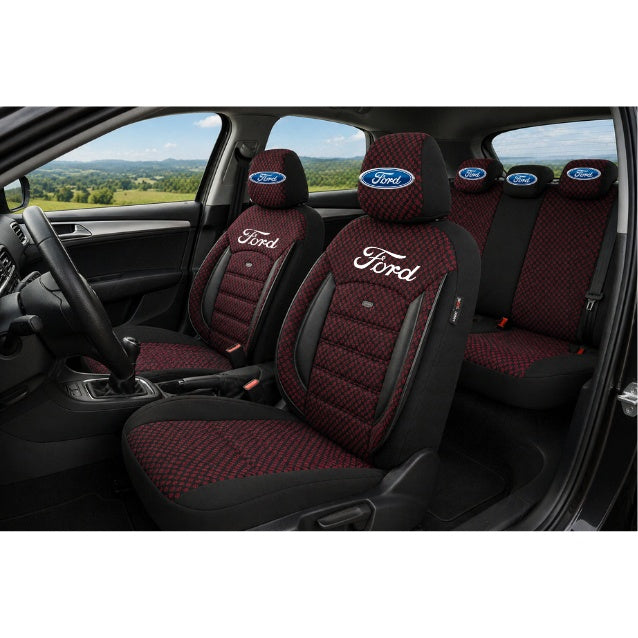 Set Huse Scaune Universale Premium OTOM Personalizate cu Ford – Negru/Visiniu