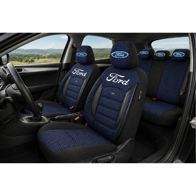 Set Huse Scaune Universale Premium OTOM Personalizate cu Ford– Negru/Albastru