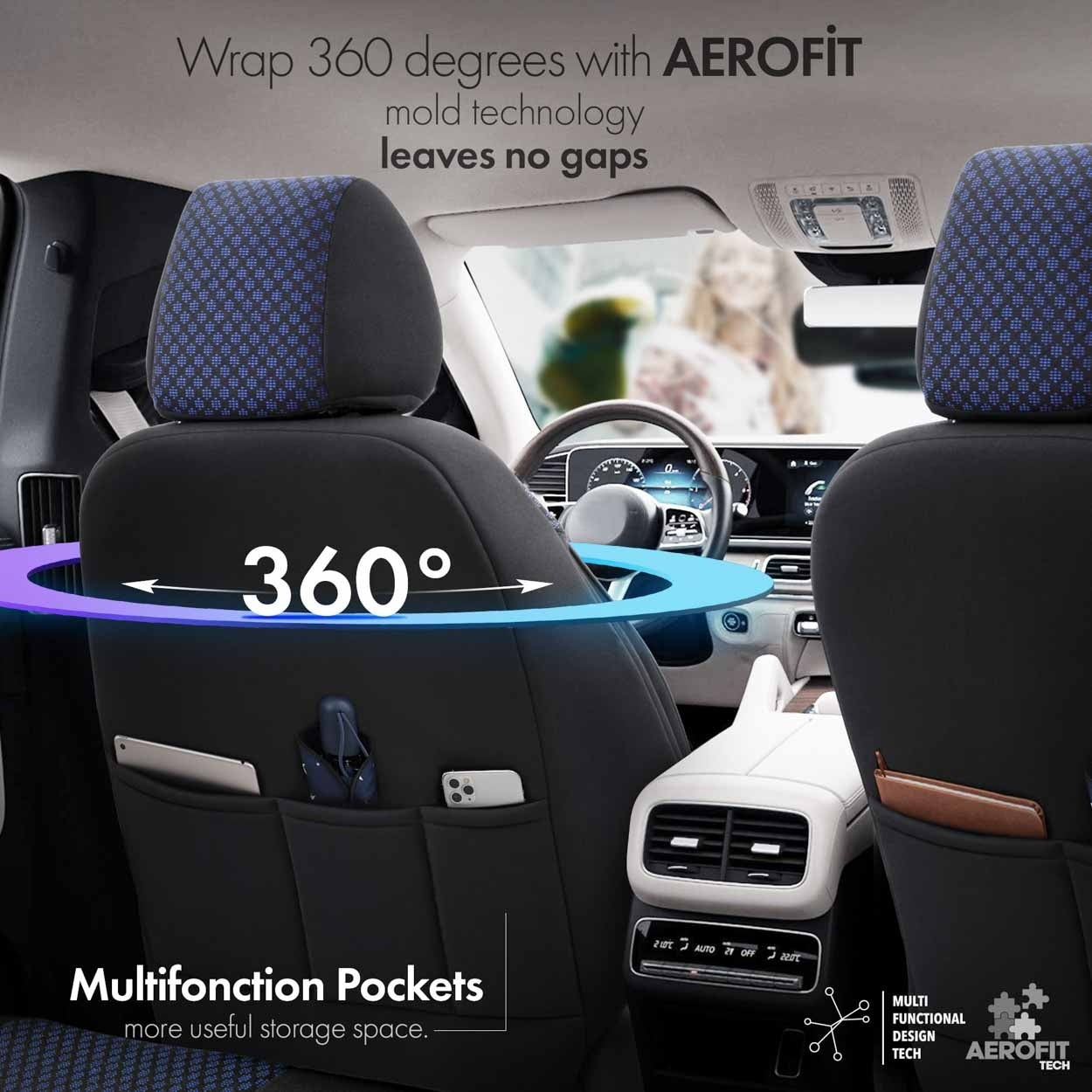 Set Huse Scaune Universale Premium OTOM Personalizate cu Hyundai – Negru/Albastru
