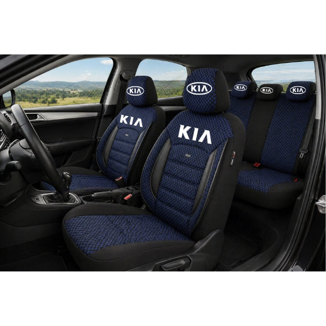 Set Huse Scaune Universale Premium OTOM Personalizate cu Kia – Negru/Albastru