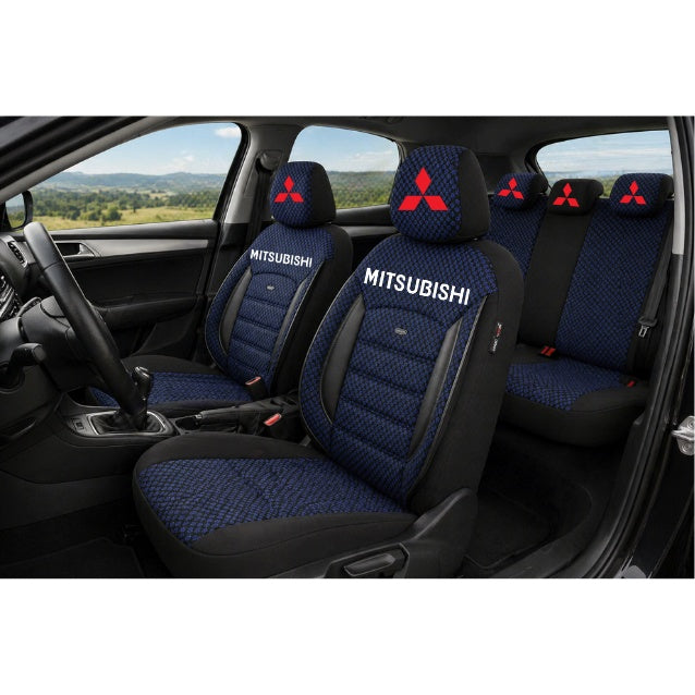 Set Huse Scaune Universale Premium OTOM Personalizate cu Mitsubishi – Negru/Albastru