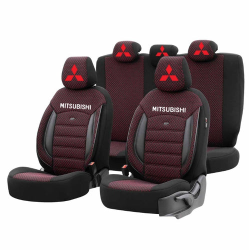 Set Huse Scaune Universale Premium OTOM Personalizate cu Mitsubishi – Negru/Visiniu