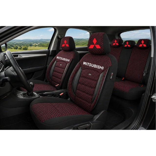 Set Huse Scaune Universale Premium OTOM Personalizate cu Mitsubishi – Negru/Visiniu
