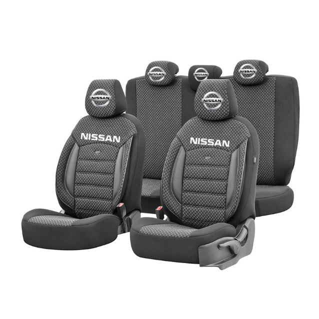 Set Huse Scaune Universale Premium OTOM Personalizate cu Nissan – Negru/Gri