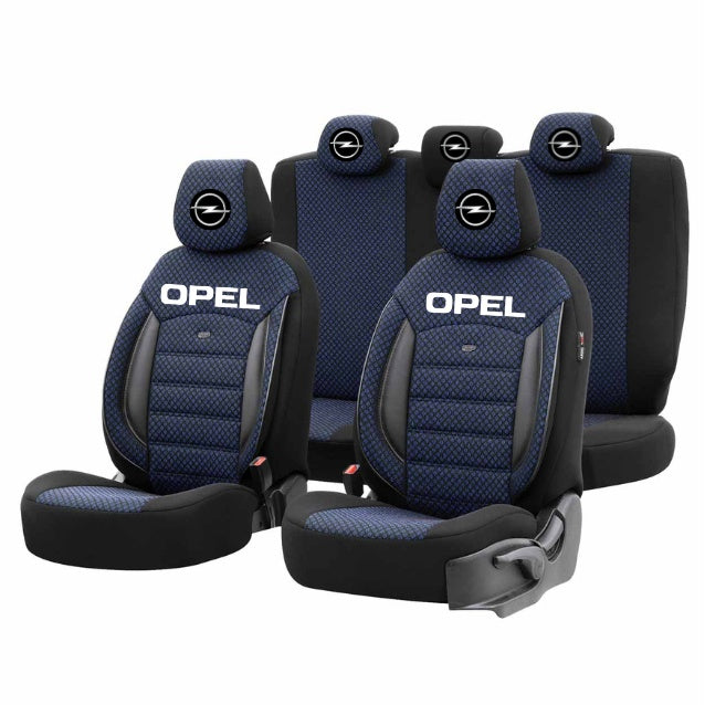 Set Huse Scaune Universale Premium OTOM Personalizate cu Opel – Negru/Albastru