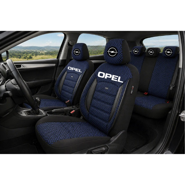 Set Huse Scaune Universale Premium OTOM Personalizate cu Opel – Negru/Albastru