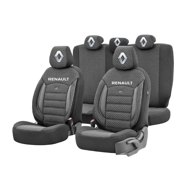Set Huse Scaune Universale Premium OTOM Personalizate cu Renault – Negru/Gri