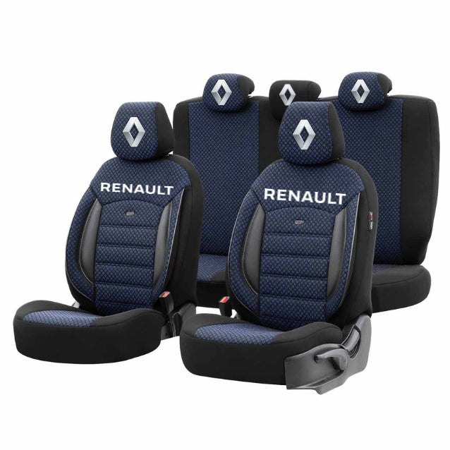Set Huse Scaune Universale Premium OTOM Personalizate cu Renault– Negru/Albastru