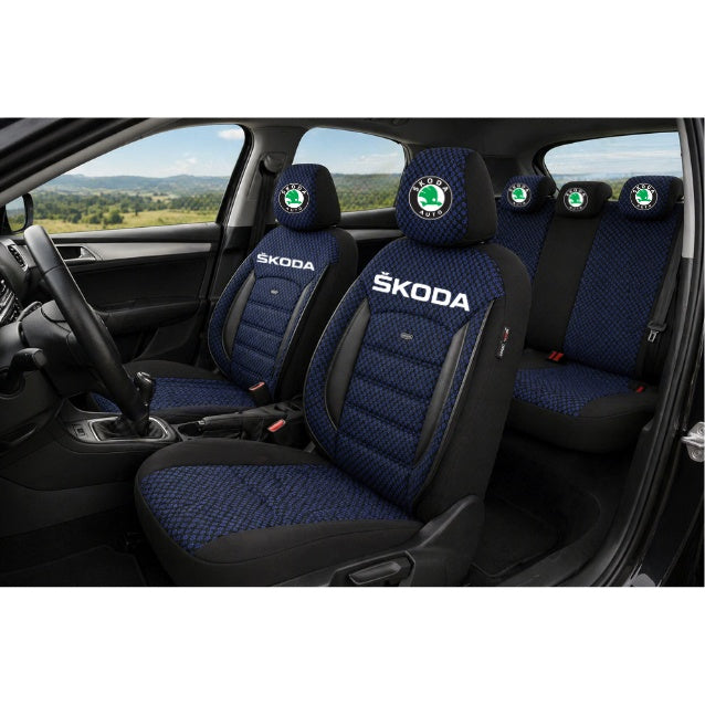 Set Huse Scaune Universale Premium OTOM Personalizate cu Skoda – Negru/Albastru