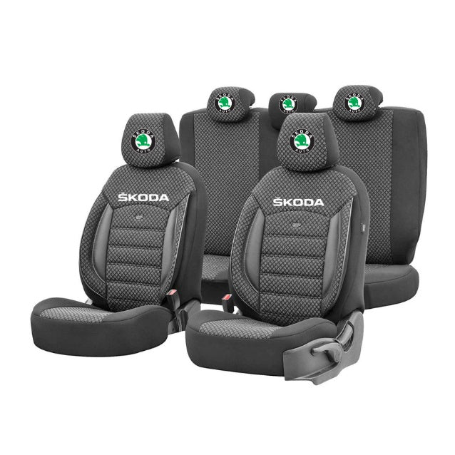 Set Huse Scaune Universale Premium OTOM Personalizate cu Skoda – Negru/Gri