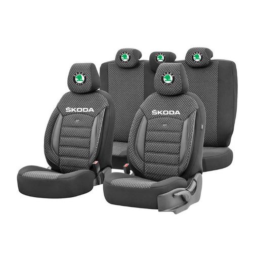 Set Huse Scaune Universale Premium OTOM Personalizate cu Skoda – Negru/Gri