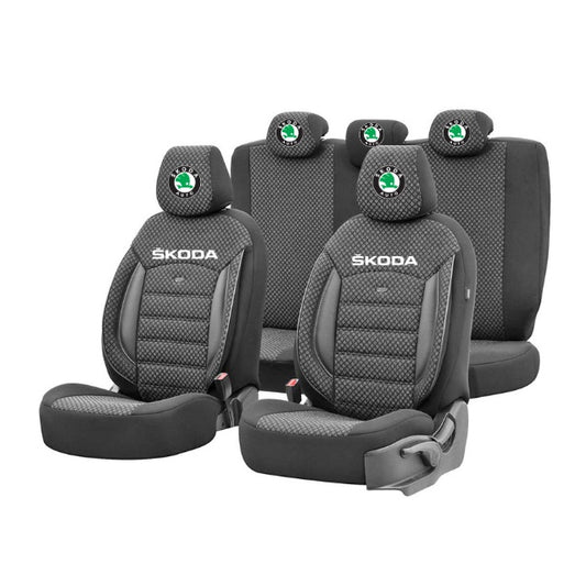 Set Huse Scaune Universale Premium OTOM Personalizate cu Skoda – Negru/Gri