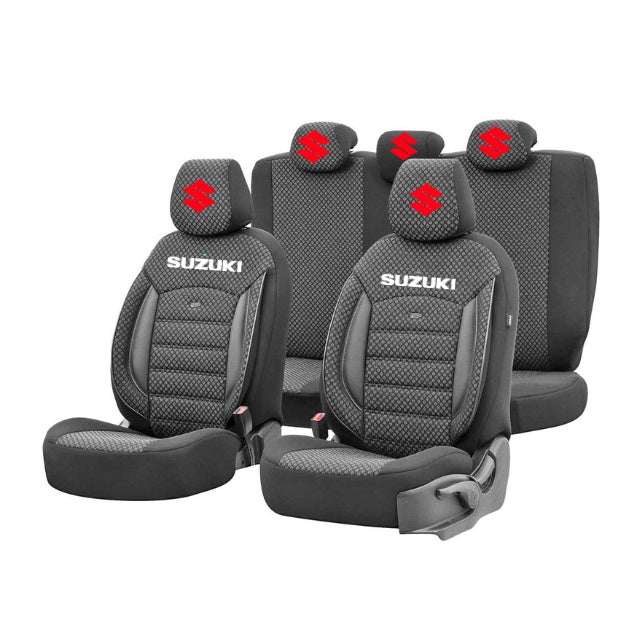 Set Huse Scaune Universale Premium OTOM Personalizate cu Suzuki – Negru/Gri