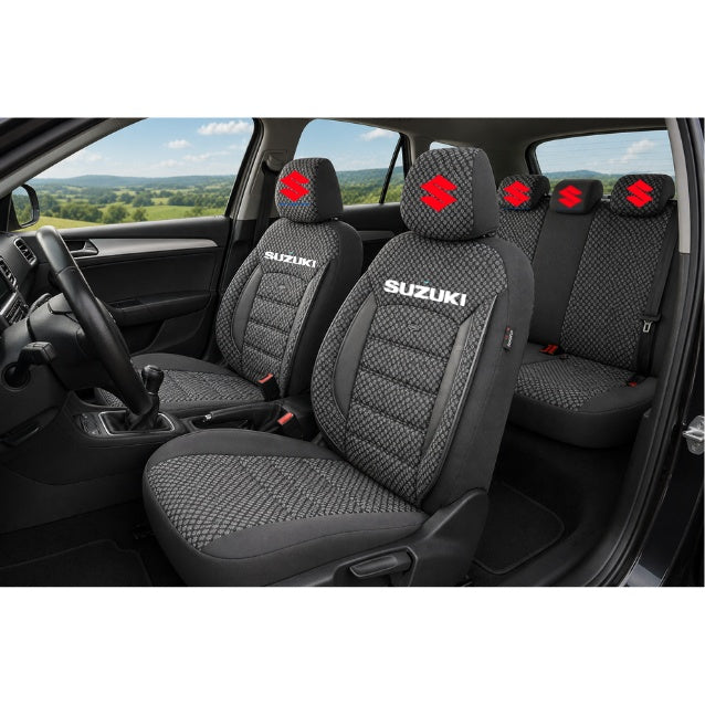 Set Huse Scaune Universale Premium OTOM Personalizate cu Suzuki – Negru/Gri