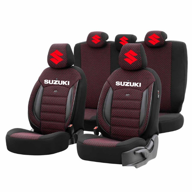 Set Huse Scaune Universale Premium OTOM Personalizate cu Suzuki – Negru/Visiniu