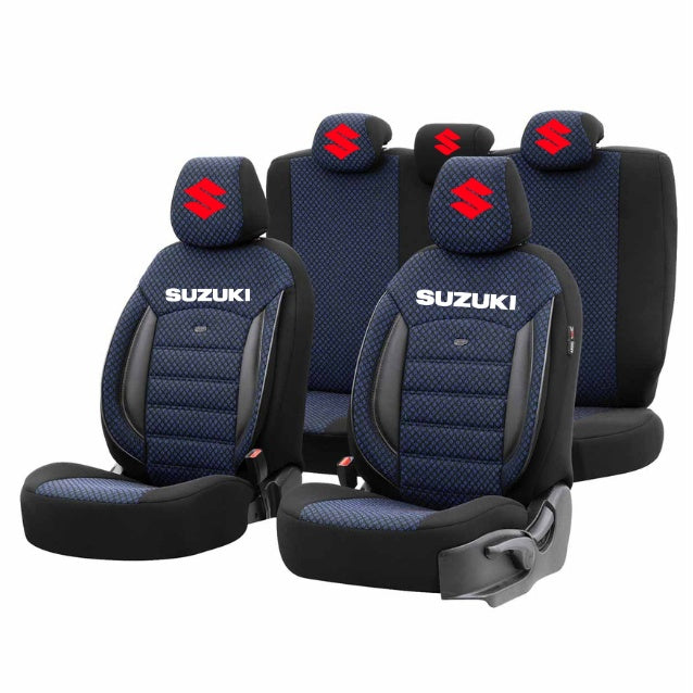 Set Huse Scaune Universale Premium OTOM Personalizate cu Suzuki– Negru/Albastru