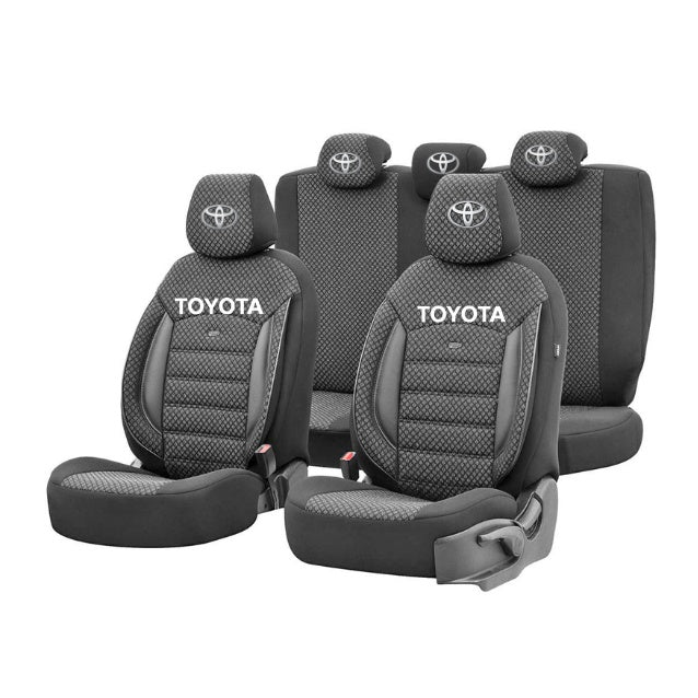 Set Huse Scaune Universale Premium OTOM Personalizate cu Toyota – Negru/Gri