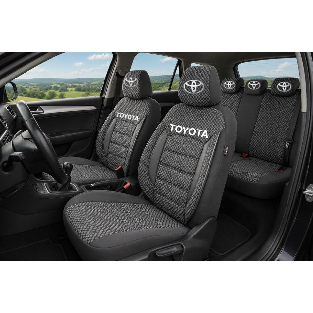 Set Huse Scaune Universale Premium OTOM Personalizate cu Toyota – Negru/Gri