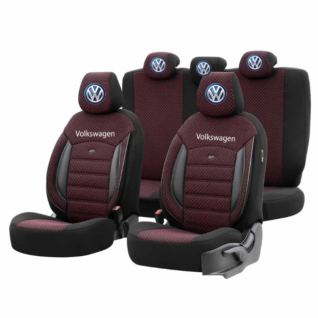Set Huse Scaune Universale Premium OTOM Personalizate cu Volkseagen – Negru/Visiniu