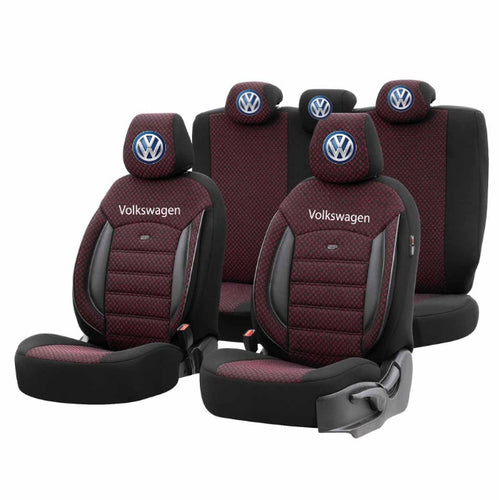 Set Huse Scaune Universale Premium OTOM Personalizate cu Volkseagen – Negru/Visiniu