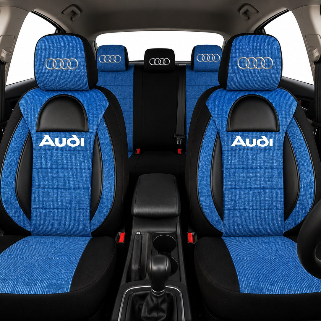 Set Huse Scaune Universale Racing, Albastru cu Negru Personalizate cu Audi