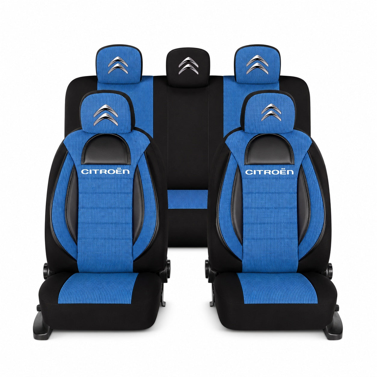 Set Huse Scaune Universale Racing, Albastru cu Negru Personalizate cu Citroen