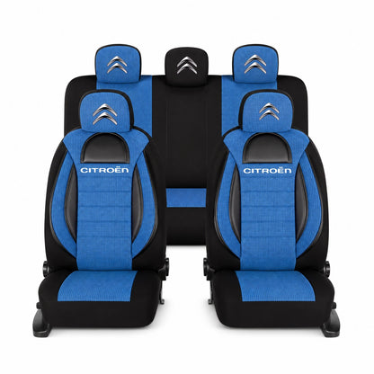 Set Huse Scaune Universale Racing, Albastru cu Negru Personalizate cu Citroen