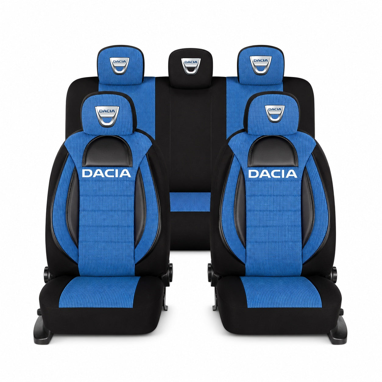Set Huse Scaune Universale Racing, Albastru cu Negru Personalizate cu Dacia