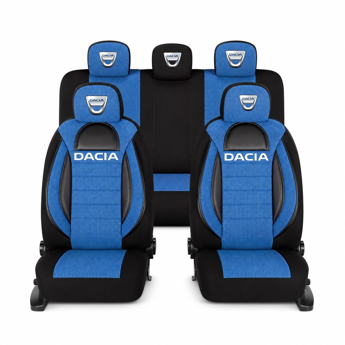 Set Huse Scaune Universale Racing, Albastru cu Negru Personalizate cu Dacia