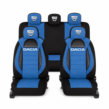 Set Huse Scaune Universale Racing, Albastru cu Negru Personalizate cu Dacia