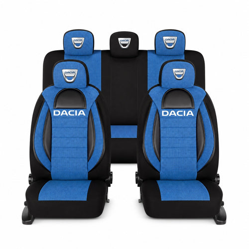 Set Huse Scaune Universale Racing, Albastru cu Negru Personalizate cu Dacia