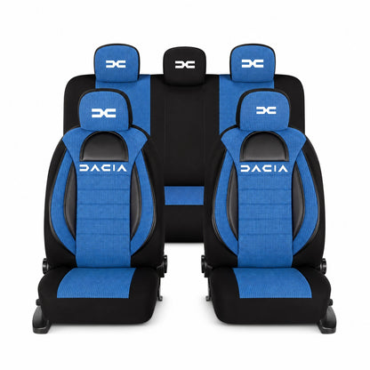 Set Huse Scaune Universale Racing, Albastru cu Negru Personalizate cu Dacia Nou