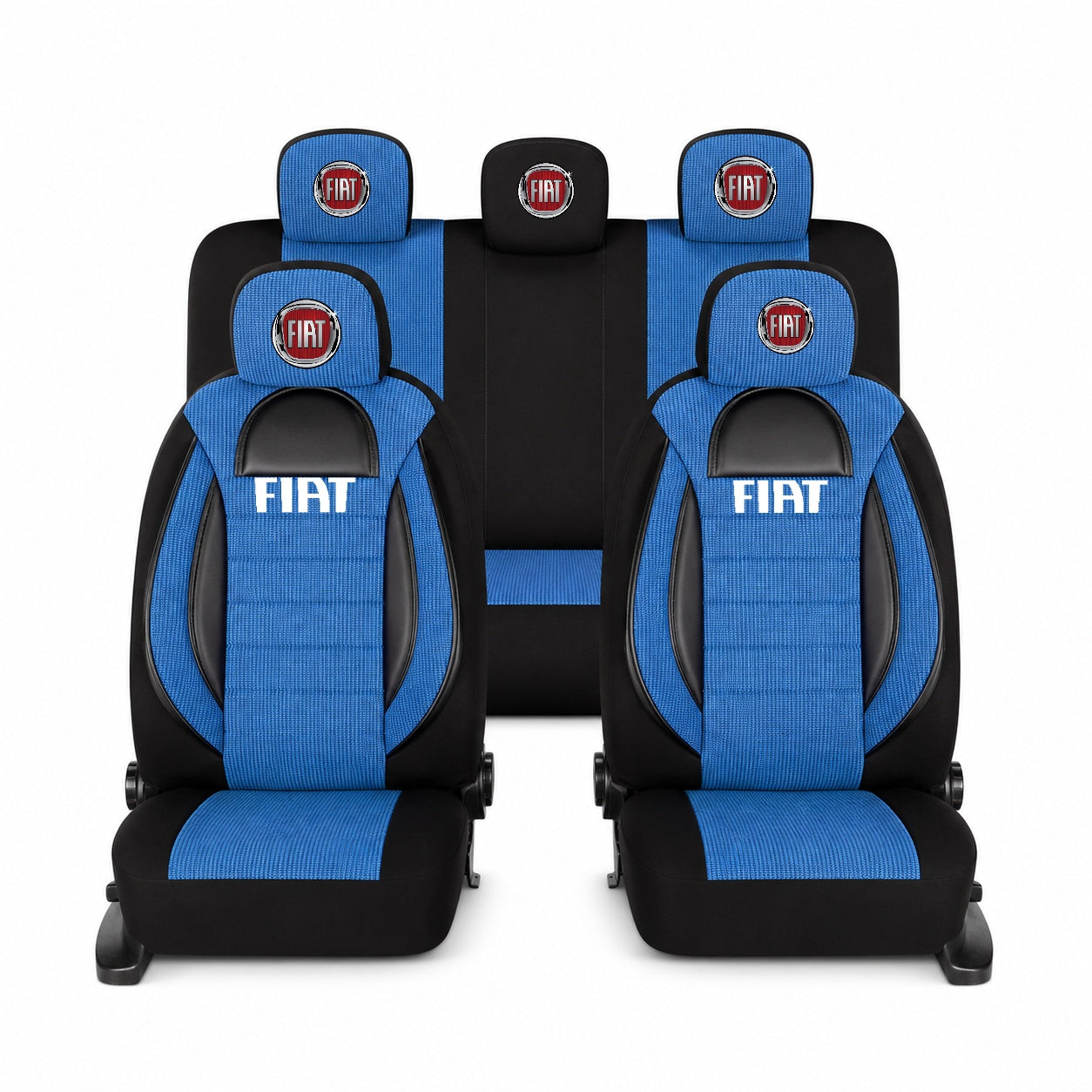 Set Huse Scaune Universale Racing, Albastru cu Negru Personalizate cu Fiat