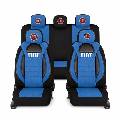 Set Huse Scaune Universale Racing, Albastru cu Negru Personalizate cu Fiat