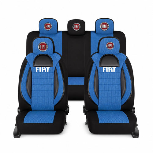 Set Huse Scaune Universale Racing, Albastru cu Negru Personalizate cu Fiat