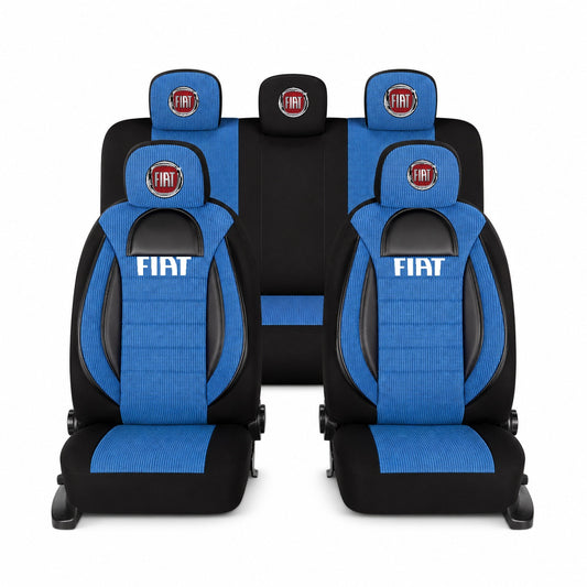 Set Huse Scaune Universale Racing, Albastru cu Negru Personalizate cu Fiat