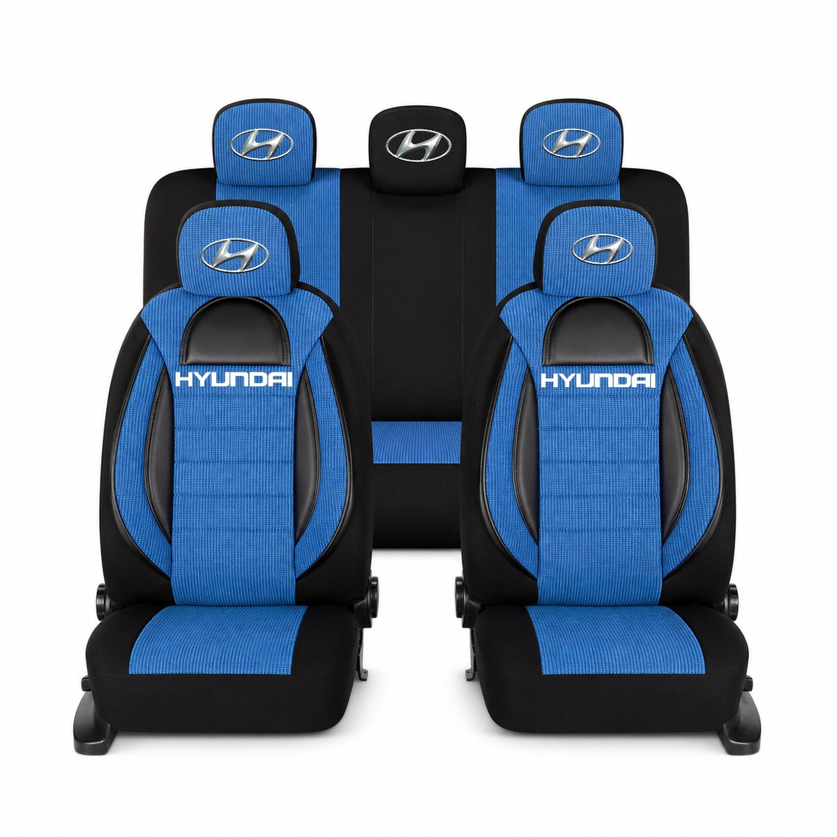 Set Huse Scaune Universale Racing, Albastru cu Negru Personalizate cu Hyundai