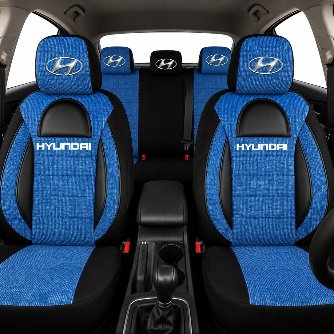 Set Huse Scaune Universale Racing, Albastru cu Negru Personalizate cu Hyundai