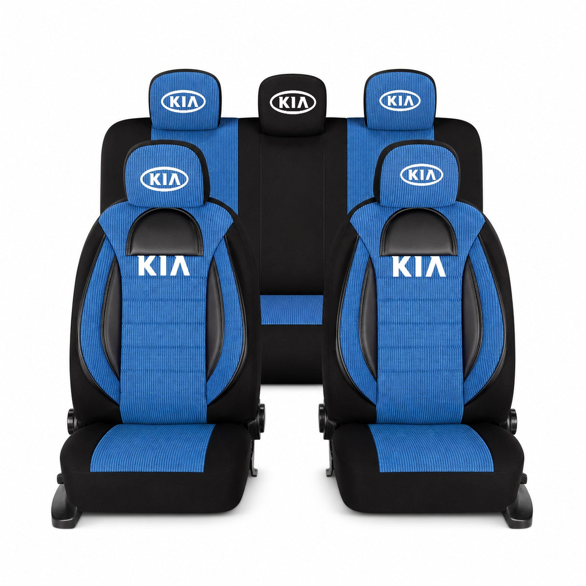 Set Huse Scaune Universale Racing, Albastru cu Negru Personalizate cu Kia