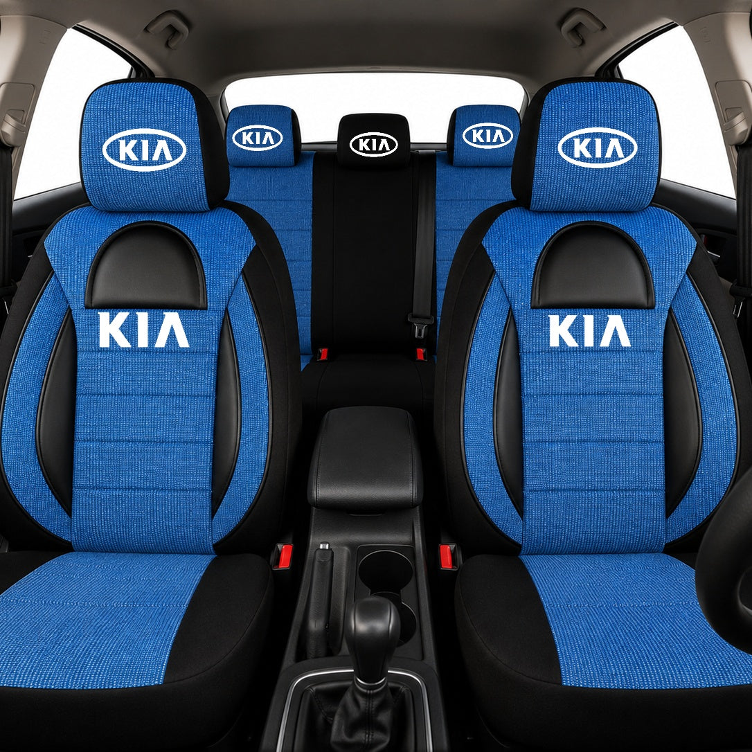 Set Huse Scaune Universale Racing, Albastru cu Negru Personalizate cu Kia