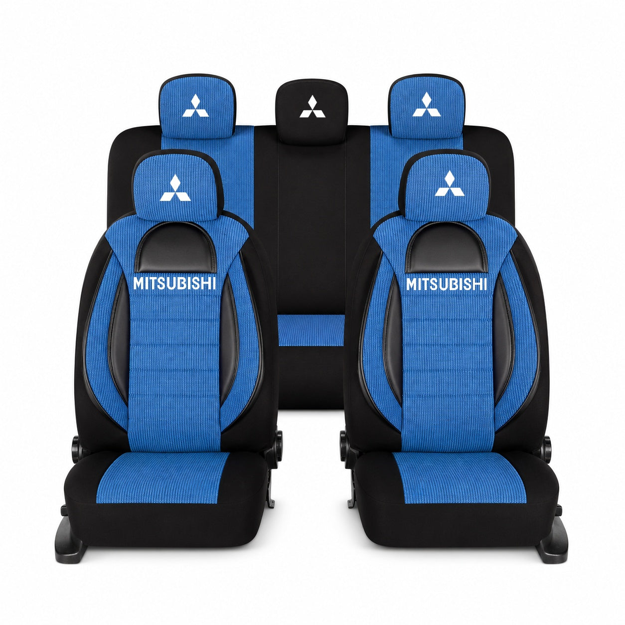 Set Huse Scaune Universale Racing, Albastru cu Negru Personalizate cu Mitsubishi