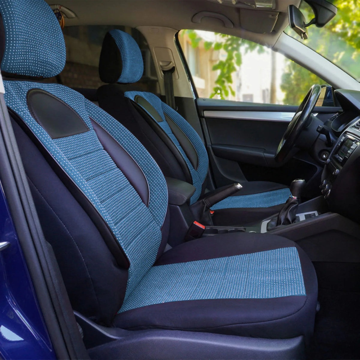 Set Huse Scaune Universale Racing, Albastru cu Negru Personalizate cu Nissan