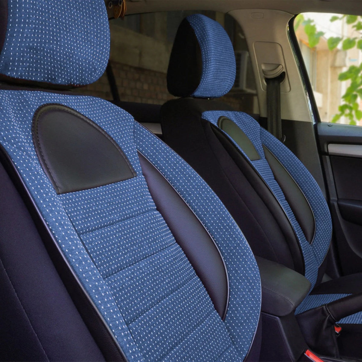 Set Huse Scaune Universale Racing, Albastru cu Negru Personalizate cu Nissan