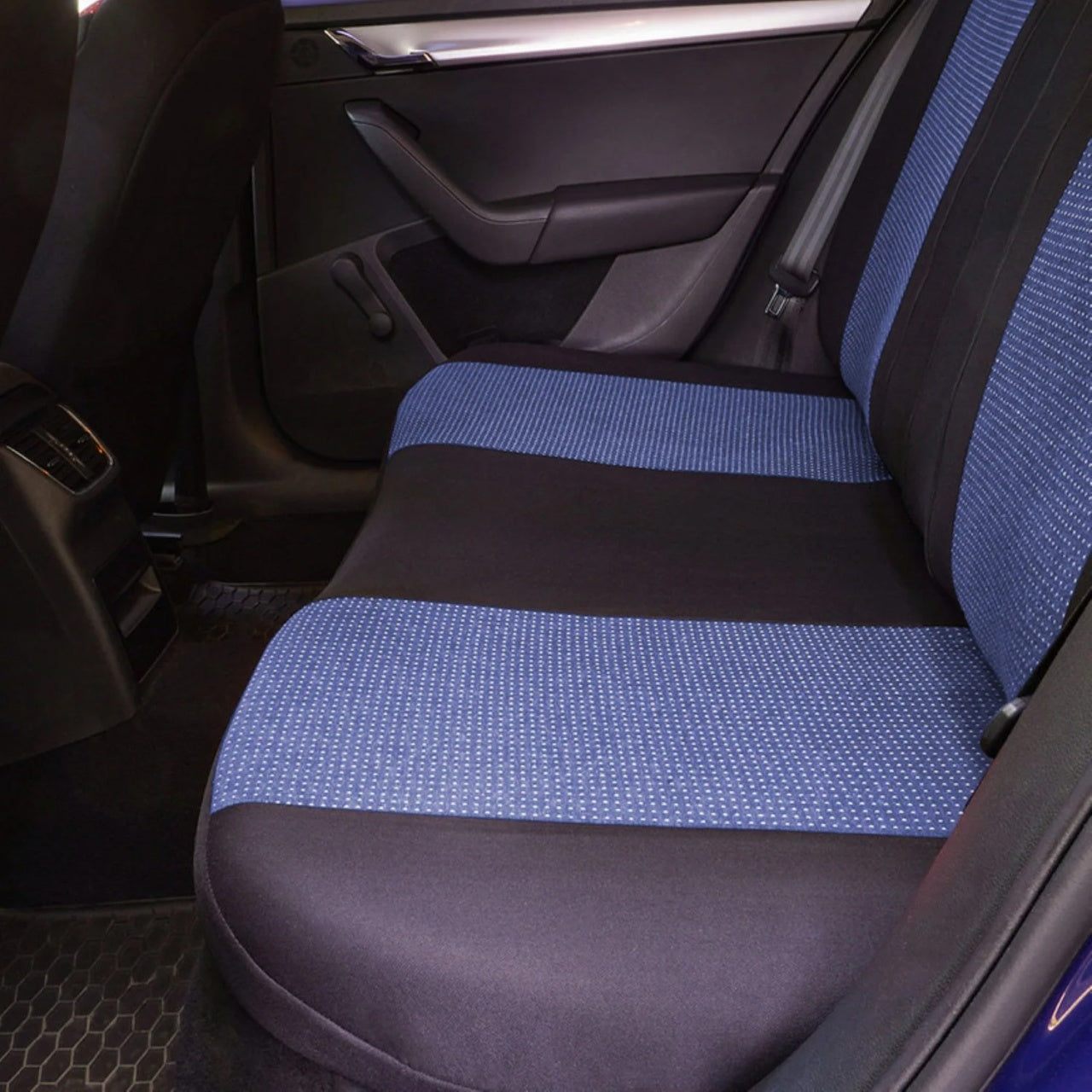 Set Huse Scaune Universale Racing, Albastru cu Negru Personalizate cu Nissan