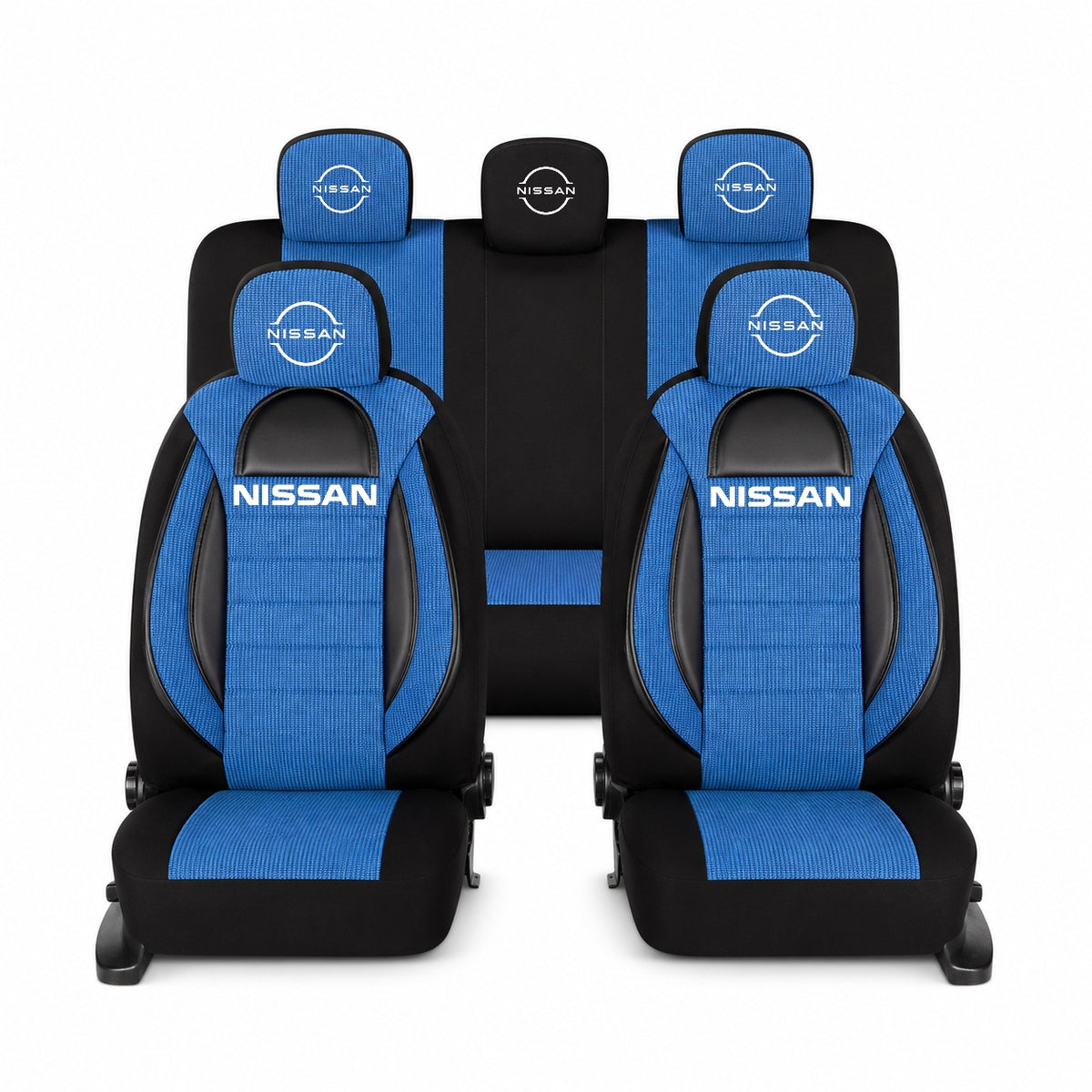Set Huse Scaune Universale Racing, Albastru cu Negru Personalizate cu Nissan Nou