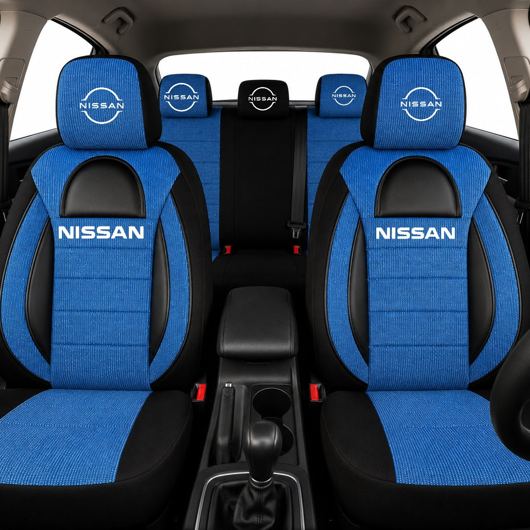 Set Huse Scaune Universale Racing, Albastru cu Negru Personalizate cu Nissan Nou