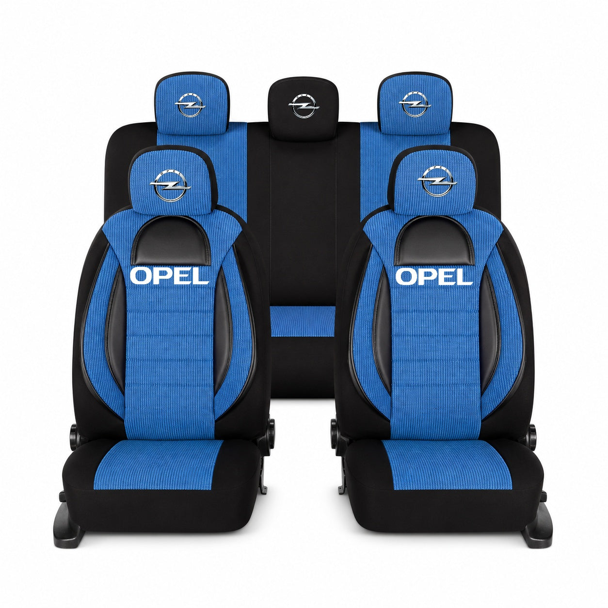 Set Huse Scaune Universale Racing, Albastru cu Negru Personalizate cu Opel