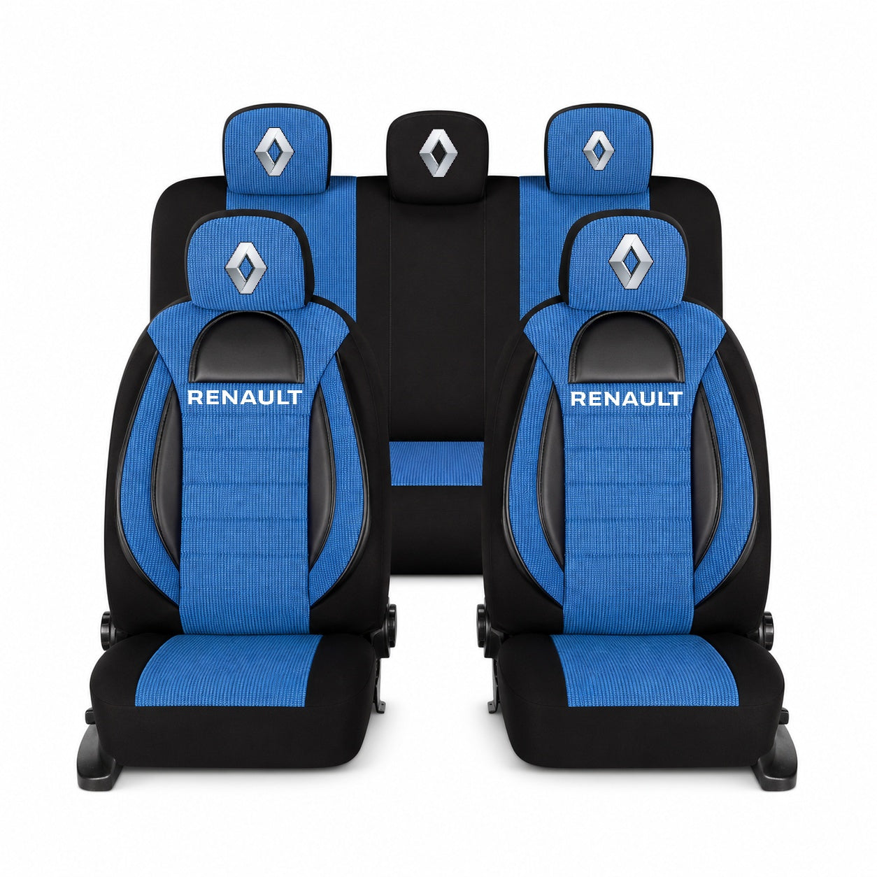 Set Huse Scaune Universale Racing, Albastru cu Negru Personalizate cu Renault