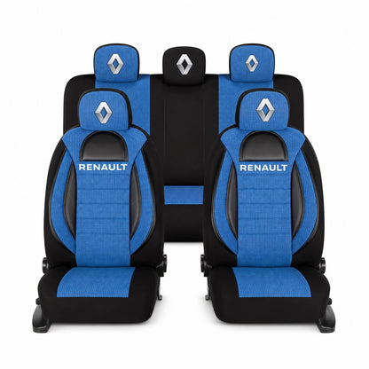 Set Huse Scaune Universale Racing, Albastru cu Negru Personalizate cu Renault