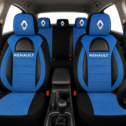 Set Huse Scaune Universale Racing, Albastru cu Negru Personalizate cu Renault